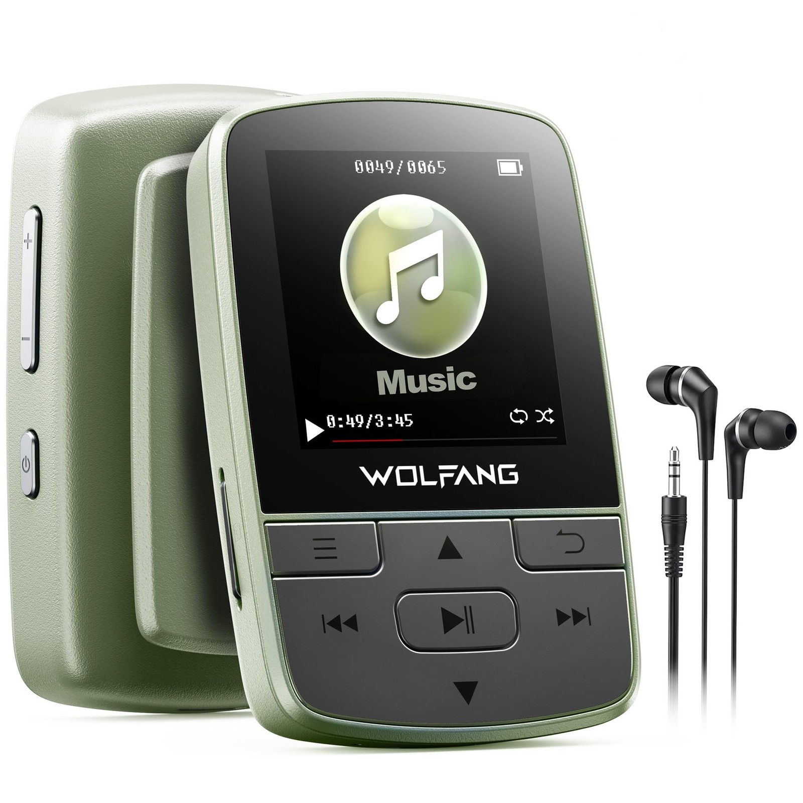 WOLFANG MP3 Player with Bluetooth 5.2, Sports Clip, Mini Size, Military Green - Image 3