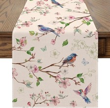 Spring Table Runner 13x72 inch, Floral Bird Spring Decor for Table, Party, Home