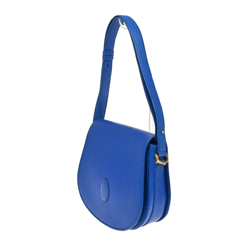 Bolso de Hombro MUST DE CARTIER 2C Logo Cuero Azul GHW Italia 86KA649 Foto 2 de 4
