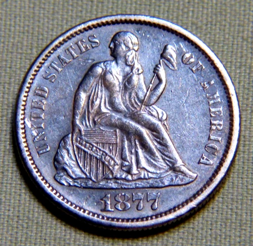 1877 S United States Seated Liberty Silver Dime - XF / EF - Lot 1517