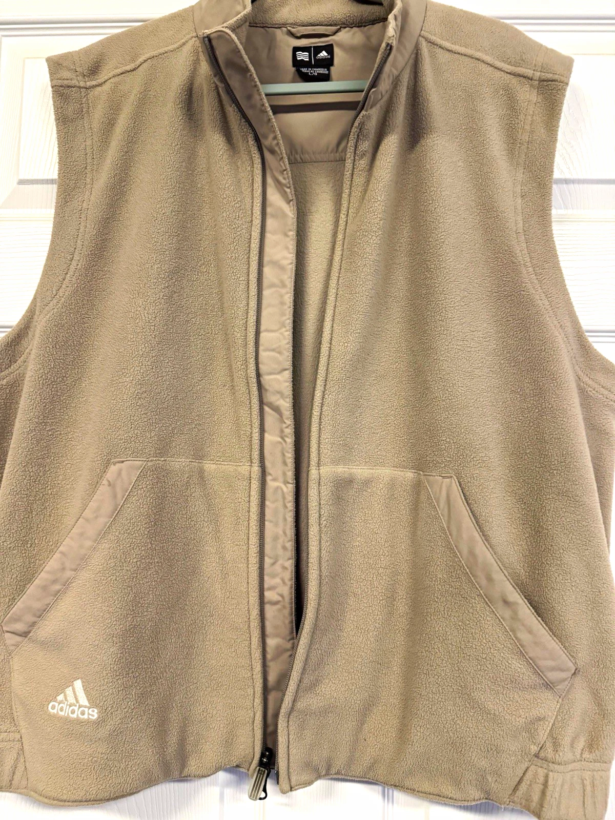 adidas Men's Beige Fleece Vest Full Zip Pockets Stand-Up Collar Size L AWV002 image 1