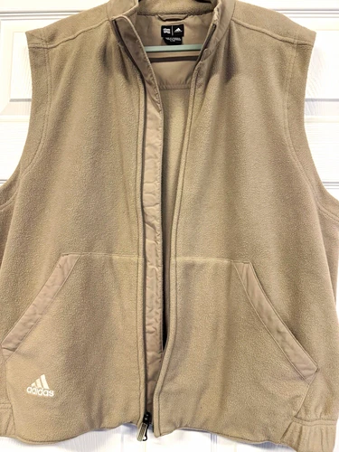 adidas Men's Beige Fleece Vest Full Zip Pockets Stand-Up Collar Size L AWV002 video thumbnail