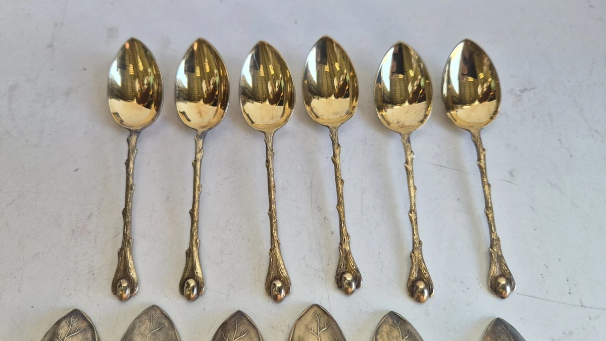 12 cuillères à café DEETJEN en métal argenté Doré modele Grain de Café L 10.5cm