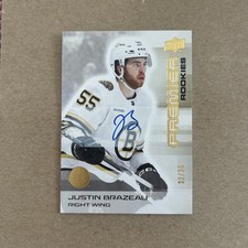 2024-25 Upper Deck Premier Hockey Justin Brazeau Gold Rookie Autograph Card /35. rookie card picture
