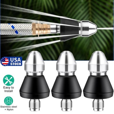 3× Sewer Cleaning Tool High-pressure Nozzle 5000psi Pipe Cleaner 1/4'' Connector