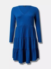 Torrid Mini Skater Dress Blue Rib Waffle Knit Tiered NWT New 0X