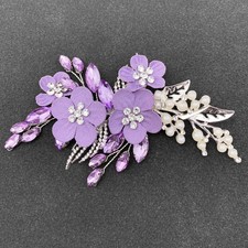 Purple Flower Hair Clips Bridal Pearl Leaf Crystal Floral Hair Pieces Accesso...