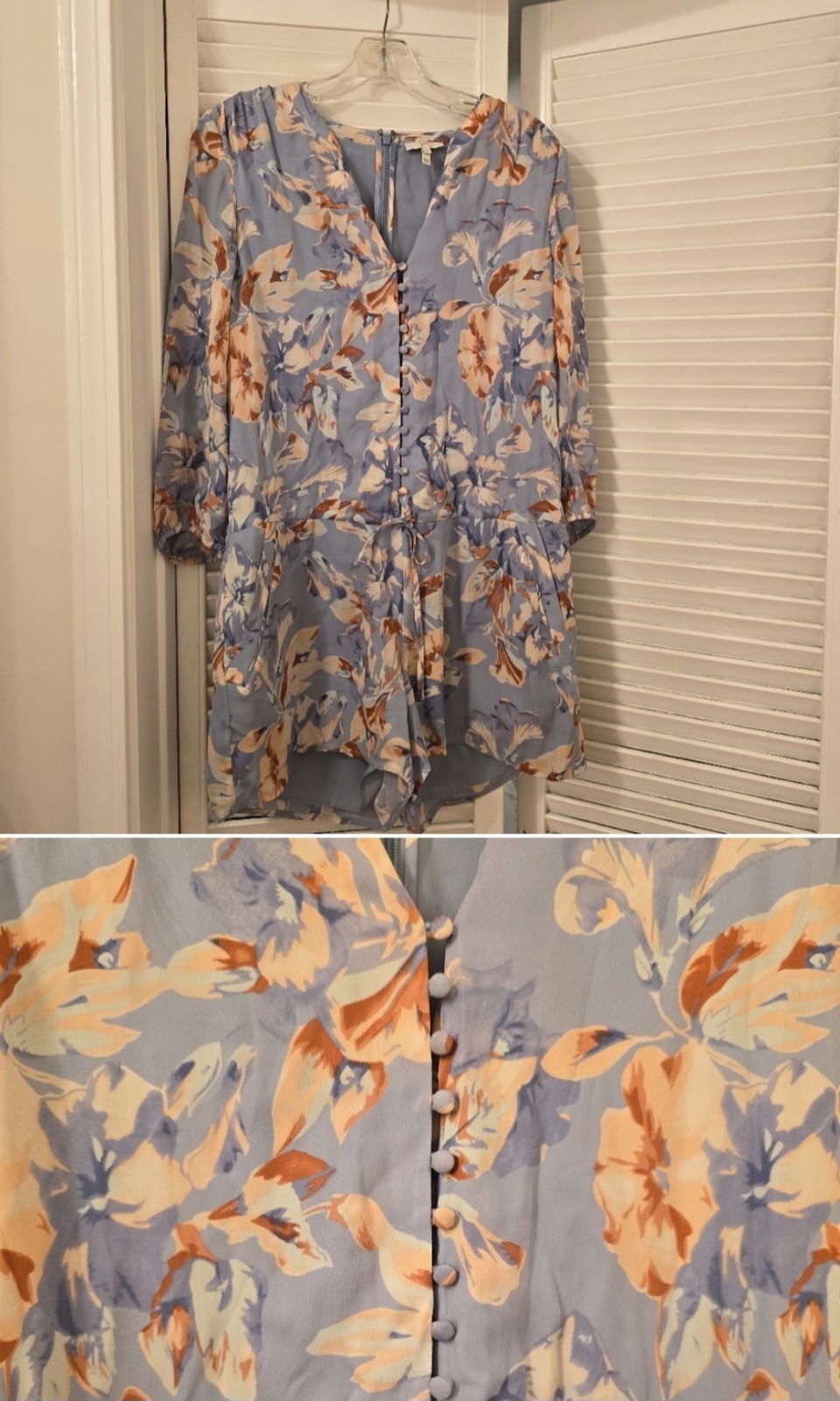 NEW Joie Cherita Silk Floral Romper Long Sleeve V-Neck