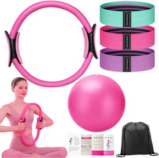 Pilates Ring Set with 14-Inch Magic Circle, Exercise Ball  6 Resistance Bands -