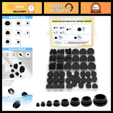 125Pcs Black Rubber Plugs Set - Round Silicone Hole Covers for Car Wiring Furn