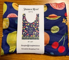 NEW~Shannon Road ~ Blue "Living Sweet Life" ~Foldable Reusable Shopping Tote Bag