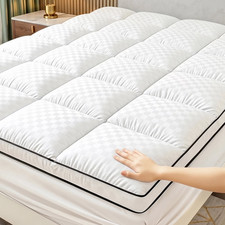 JUSTLET Queen White Quilted Mattress Pad Soft Cooling Deep Pocket Fitted Cover