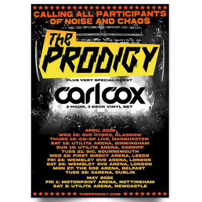 The Prodigy Live Rock Musik Show 2026 UK Tour Konzert Poster für Rock Fans