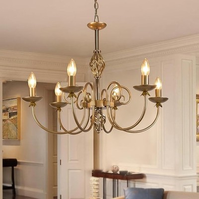 6-Light Brushed Brass Chandelier Farmhouse Ceiling Light Entry Kitchen Island