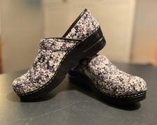 Sanita Danish clogs Black White Floral Textured Exceptional VEGAN SZ 37