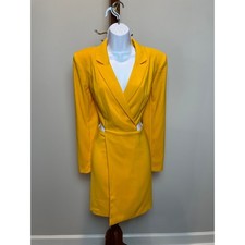 Express Golden Yellow Structured Long Sleeve Sheath Dress Cutout Waist Size M