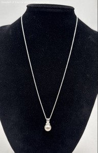 925 Sterling Silver Necklace w/Faux Pearl & Glass 2.19g