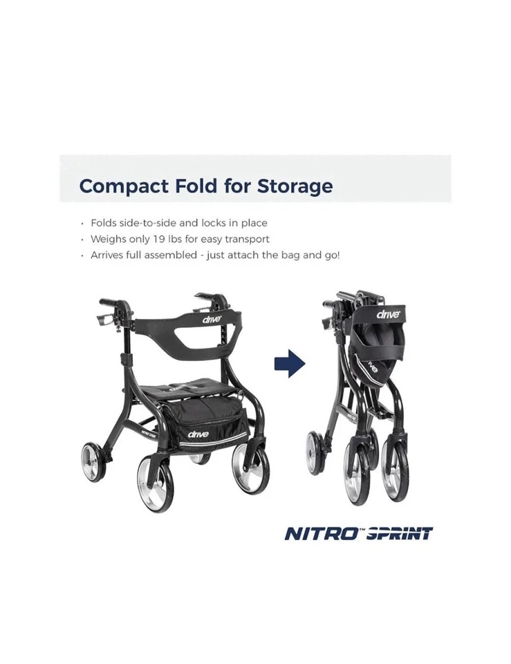 Drive Medical Nitro Sprint Hemi Rollator Walker Heavy Duty w/Seat Petite Red - Image 4 of 4
