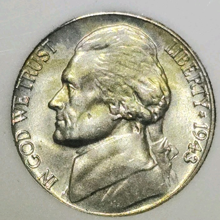 1943 D Jefferson Wartime Silver Nickel, FS  ,BU++++