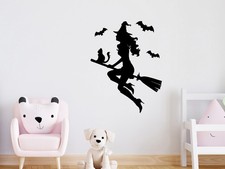 Halloween Witch On A Broomstic Wall Window Stickers Cat Car