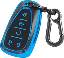 key fob cover case with keychain, Soft TPU key Shell/skin, 5-Buttons-Blue