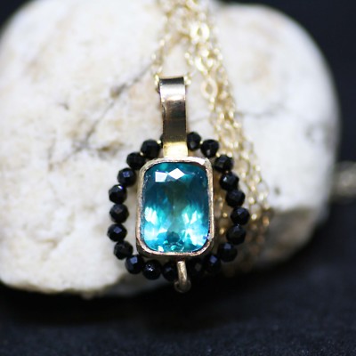 Natural Paraiba Topaz Pendant Solid 14K Yellow Gold ,, 4th Anniversary no chain