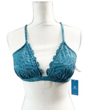 NWT Teal Floral Scalloped cross back bikini top size medium