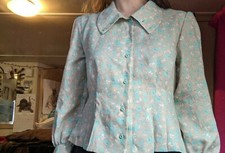 80er Jahre Vintage Bluse Pastellfarben verstellbarer Kragen