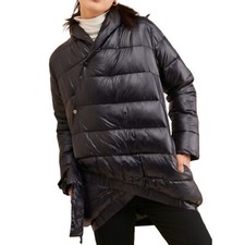 Universal Standard Puffer Coat Shiny Black Asymmetrical Jacket Xs 10 / 12