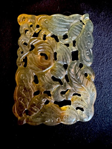 *Antique Vintage Carved Chinese Serpentine Plaque Pendant