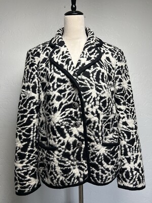 Steinbock Tyrol Austria Wool Floral Coat Jacket Sz US 10 Black White Pockets