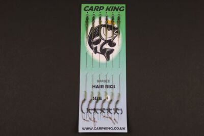 Hair Rigs x 6er Pack Barbed Size 4 6 8 10 Curved shank 15lb Camo Braid - Carp King
