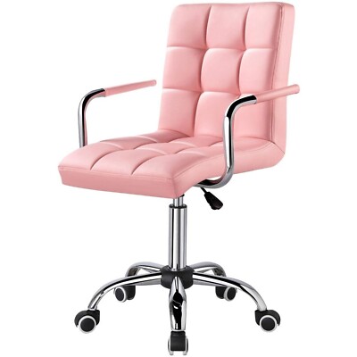 Pink Modern Faux Leather Mid-Back Swivel Office Chair with