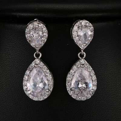 Lange Ohrhänger Strass Silber Kristall Diamant Braut Hochzeit 