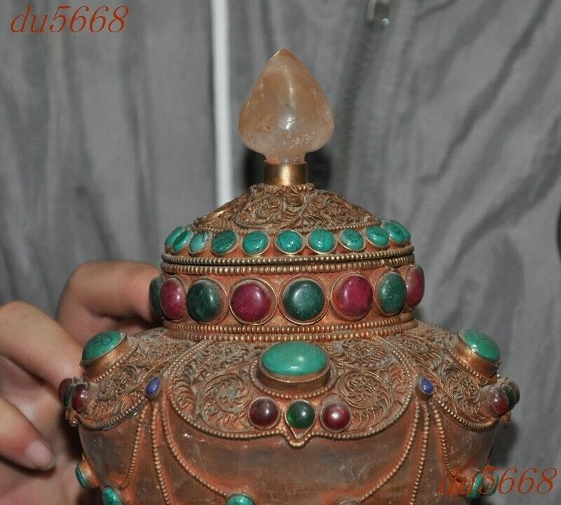 8,4" filigrana dourada prata incrustada cristal gema tanques tanque Crock pote frasco vasilha - Imagem 2 de 4