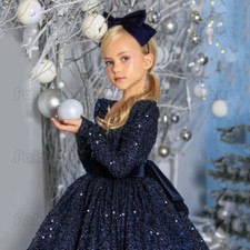 Fashion Flower Girls Wedding Long Dress Kids Sequins Pageant Bridesmaid
