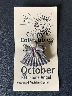 Swarovski Austrian Crystal Angel Pin/Brooch October Birthstone Faux Pearl Head