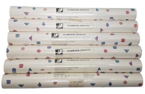 Wallpaper Lot of 6 Rolls Multicolor Geometric Seabrook Designs TE-1035 Vintage - Picture 10 of 10