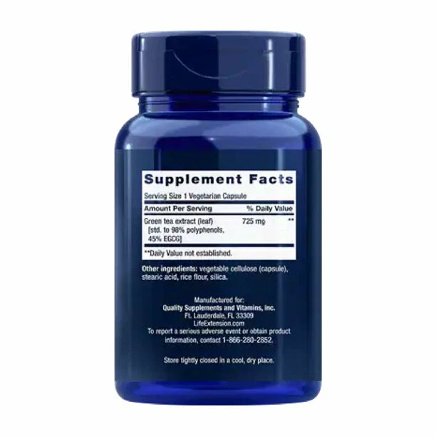 PACK de 4 cápsulas vegetales Life Extension mega extracto de té verde ligeramente con cafeína Foto 3 de 4