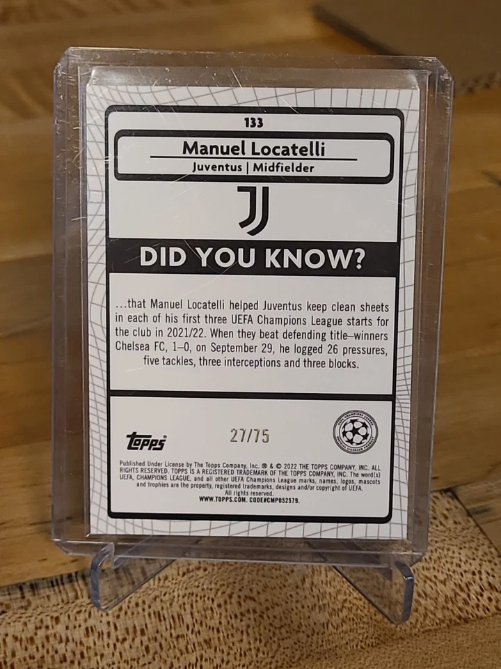 2022 Topps Merlin Chrome UEFA Blue Refractor Manuel Locatelli /75 Juventus #133 - Image 2 of 2