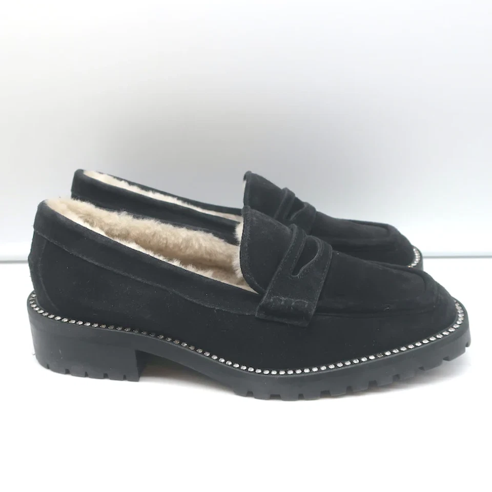 Mocasines Jimmy Choo Deanna Crystal-Trim Shearling Penny gamuza negra talla 39 Foto 2 de 4