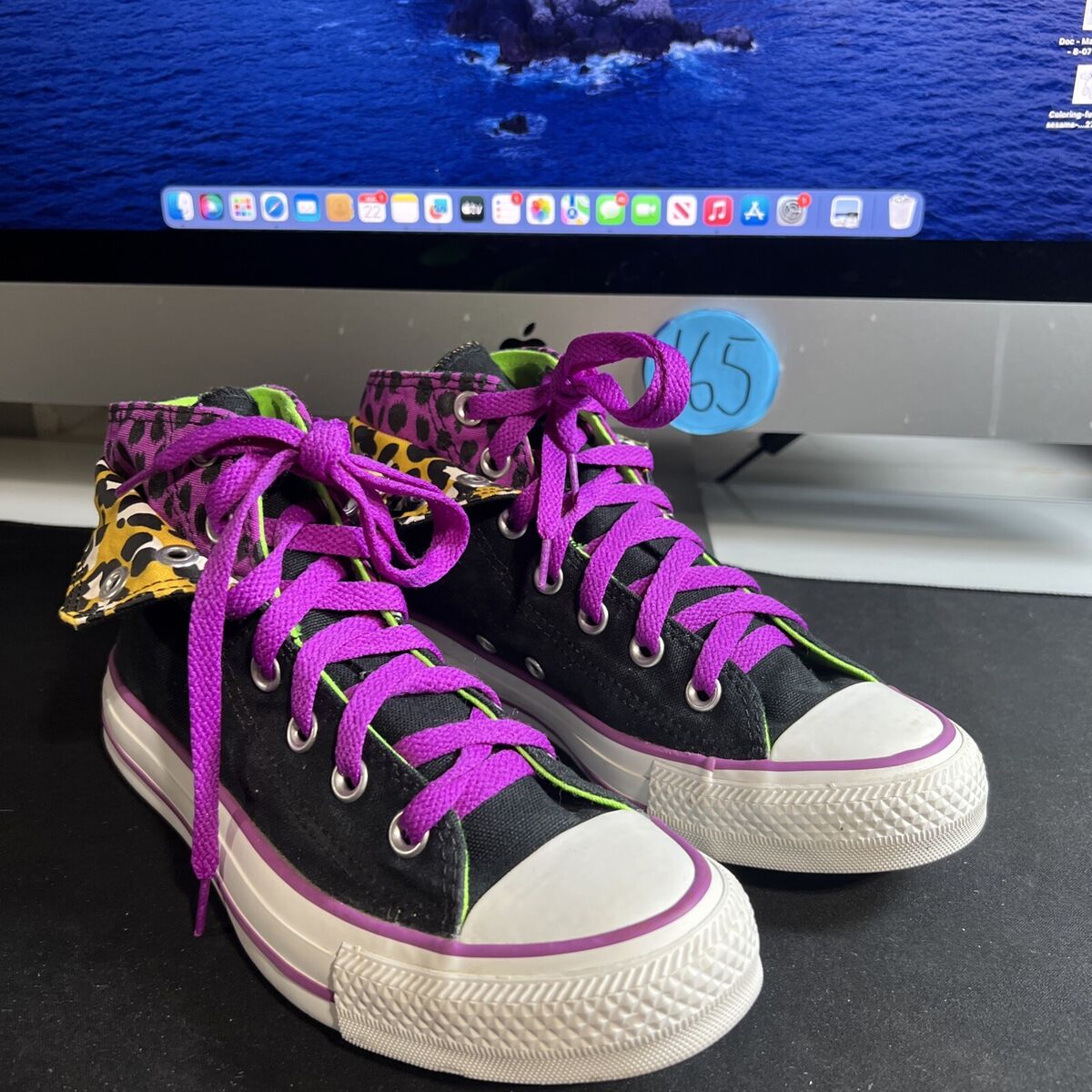 Converse Double Flap Leopard Black Purple Lime Green Women Converse Double Flap Leopard Black Purple Lime Green Women