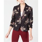 Xoxo Ruched Sleeve One Button Blazer Jacket (Black Striped Floral, Medium, NWT) — photo 1