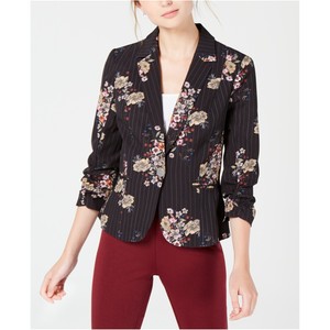 Xoxo Ruched Sleeve One Button Blazer Jacket (Black Striped Floral, Medium, NWT)