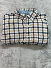 IZOD Mens Sz M Shirt Blue Brown Long Sleeve Button Up Check Plaid Guys Casual