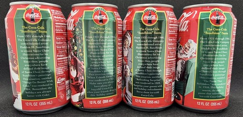 1995 Coca Cola Santa Top Sealed Bottom Emptied Set Of 4 Cans - Picture 2 of 7