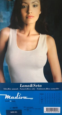 CANOTTA DONNA"MADIVA" Spalla Larga LANA/SETA Solo FIBRE NATURALI Bordo in Raso