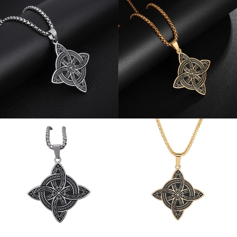 Witch's Knot Layered Necklace – Stainless Steel Celtic Pagan Symbol Pendant For Women & Men – Double Layer Lucky Jewelry - View #13