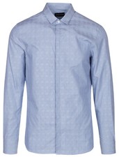 Emporio Armani Men's Blue Cotton Pinstripe Paisley Fly Front Dress Shirt - 16...