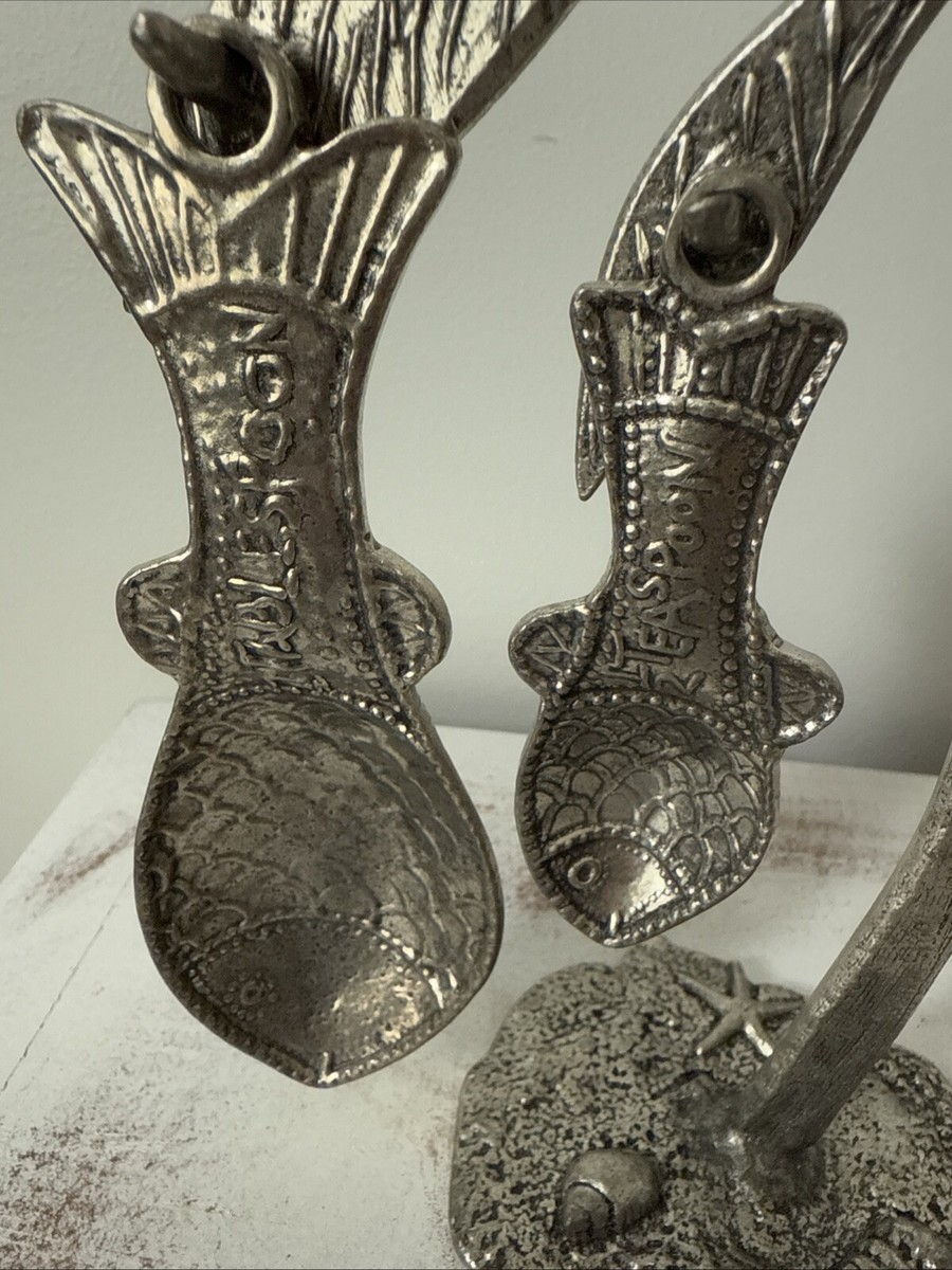 Tin Woodsman TW Pewter 4 Fish Measuring Spoons w/PALM TREE Display